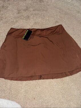 Brown Women's A-Line Skirt with Ruffled Hem